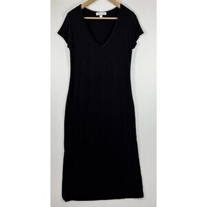 Amour Vert Dress Womens Medium Black Modal Spandex V Neck Short Sleeve Midi USA